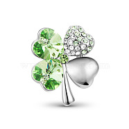 SHEGRACE Glamorous Platinum Plated Zinc Alloy Brooch, Micro Pave AAA Cubic Zirconia Four Leaf Clover with Austrian Crystal, 214_Peridot, 25x22mm(JBR016B)