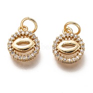 Brass Micro Pave Clear Cubic Zirconia Charms, Long-Lasting Plated, with Jump Ring, Flat Round with Lips, Golden, 12x9x2mm, Jump Ring: 5x1mm, 3mm Inner Diameter(ZIRC-C020-63G)