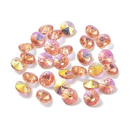 Electroplate Transparent Glass Beads, Half Rainbown Plated, Faceted Bicone, Salmon, 8x4mm, Hole: 0.8mm(EGLA-Z002-AB03)