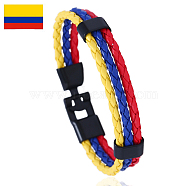 Flag Color Imitation Leather Triple Line Cord Bracelet with Alloy Clasp, National Theme Jewelry for Men Women, Yellow, 8-1/4 inch(21cm)(GUQI-PW0001-087I)