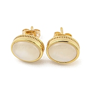 Brass Ear Studs, with Resin, Oval, Real 18K Gold Plated, 11.5x10mm(EJEW-P261-45G)