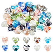 WADORN 50Pcs 10 Colors Handmade Lampwork Beads, Pearlized, Heart, Mixed Color, 15.5~16.5x16~17x8.5~10mm, Hole: 1.4~1.8mm, 5pcs/color(LAMP-WR0001-01)