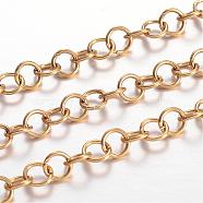 Ion Plating(IP) 304 Stainless Steel Rolo Chains, Belcher Chain, Unwelded, for Jewelry Making, Golden, 5x0.8mm, about 32.8 Feet(10m)/card(CHS-P001-19G-0.8MM)