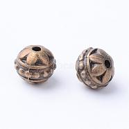 Tibetan Style Alloy Beads, Round, Cadmium Free & Nickel Free & Lead Free, Antique Bronze, 8x7mm, Hole: 1mm, about 800pcs/1000g(TIBE-Q063-88AB-NR)