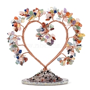 Natural Mixed Stone Chips Heart Tree Decorations, Copper Wire Feng Shui Energy Stone Gift for Women Men Meditation, 150x150mm(PW-WG86934-01)
