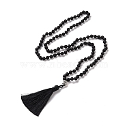 Tassel Pendant Necklaces, with Natural Lava Rock Beads, Buddha Head, 31.1 inch~33 inch(79~84cm)(NJEW-P191-A10)