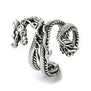 Dragon Alloy Wrap Open Cuff Rings, Lead Free & Cadmium Free, Antique Silver, 25mm, Inner Diameter: Adjustable(RJEW-K275-21AS)