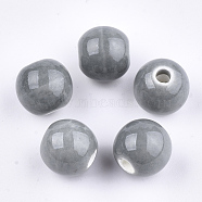 Handmade Porcelain Beads, Bright Glazed Porcelain, Round, Gray, 8~8.5x7.5~8mm, Hole: 1.5~2mm(PORC-S499-01A-01)