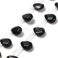 Natural Obsidian Beads Strands, Faceted, Teardrop, Top Drilled, 12x8x3.5mm, Hole: 0.9mm, about 22~25pcs/strand, 13.78''(35cm)(G-Q167-A09-01)