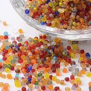 12/0 Transparent Colors Frosted Round Glass Seed Beads, Mixed Color, 2~3x1.5~2mm, Hole: 0.8~1mm, about 37500pcs/pound(SEED-K003-2mm-M03)