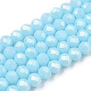 Electroplate Glass Beads Strands, Pearl Luster Plated, Faceted, Rondelle, Light Blue, 10x8mm, Hole: 1mm, about 63~65pcs/strand, 49~50cm(EGLA-A034-P10mm-A04)