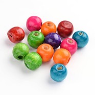 Natural Wood Beads, Dyed, Round, Lead Free, Mixed Color, 14x13mm, Hole: 4mm, about 1200pcs/1000g(TB095Y)