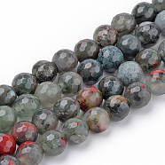 Natural African Bloodstone Beads Strands, Heliotrope Stone Beads, Faceted, Round, 10~10.5mm, Hole: 1.2mm, about 37~40pcs/strand, 14.9~15.1 inch(38~38.5cm)(G-Q462-95-10mm)