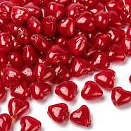 Handmade Silver Foil Glass Beads, Heart, Red, 12x8mm, Hole: 1~2mm(SLH12MM01Y)