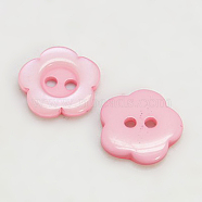 Resin Buttons, Dyed, Flower, Pink, 11x2.4mm, Hole: 1.6~1.8mm, about 1000pcs/bag(RESI-D031-11mm-05)