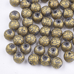 Electroplate Glass Beads, Frosted, Round with Pattern, Gold, 8~8.5mm, Hole: 1.5mm(EGLA-S178-03F)
