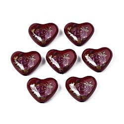 Flower Printed Opaque Acrylic Heart Beads, Coconut Brown, 16x19x8mm, Hole: 2mm(SACR-S305-28-L03)