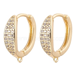 Brass Micro Pave Clear Cubic Zirconia Hoop Earring Findings, with Horizontal Loops, Real 18K Gold Plated, 15.5x13.5x4.5mm, Hole: 0.8mm, Pin: 0.8mm(ZIRC-YW0001-09G)
