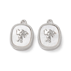 Rack Plating Alloy Pendants, with Acrylic, Oval with Cupid Charms, Platinum, 18.5x13x4mm, Hole: 1.6mm(FIND-M038-03P)