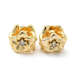 Brass Bead with Glass, Flower, Real 18K Gold Plated, 6.5x7x6.5mm, Hole: 3mm(KK-H460-05G)