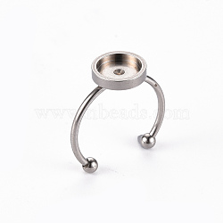 201 Stainless Steel Cuff Pad Ring Settings, Laser Cut, Flat Round, Stainless Steel Color, Tray: 8mm, US Size 8(18mm)(X-STAS-S080-042C-P)