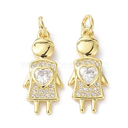 Brass Clear Cubic Zirconia Pendant, with Jump Rings, Long-Lasting Plated, Lead Free & Cadmium Free, Children, Real 18K Gold Plated, 22x9x2.5mm, Hole: 3.4mm(ZIRC-C021-43G-01)