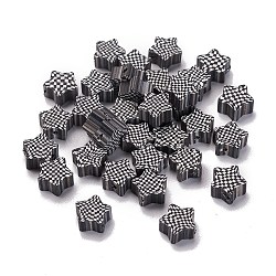 Handmade Polymer Clay Beads, Star with Tartan Pattern, Black, 9x9x4.5~5mm, Hole: 1.4mm(CLAY-E002-07)