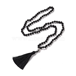 Tassel Pendant Necklaces, with Natural Lava Rock Beads, Buddha Head, 31.1 inch~33 inch(79~84cm)(NJEW-P191-A10)