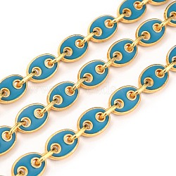 Golden Plated Alloy Enameled Coffee Bean Links Chains, Long-Lasting Plated, Cadmium Free & Lead Free, Unwelded, Turquoise, Coffee Bean: 11.5x8x2mm, Link: 8x5.5x1.2mm, about 32.8 Feet(10m)/roll(LCHA-H004-01G-E)