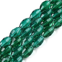 Transparent Glass Beads Strands, Faceted, Oval, Teal, 8x5.5mm, Hole: 1mm, about 70pcs/strand, 22.2~22.64''(55.5~57.5cm)(EGLA-A037-T6x8mm-D11)