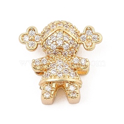 Brass Micro Pave Cubic Zirconia Slide Charms, Long-Lasting Plated, Girl, Golden, 13x13x6mm, Hole: 9x2mm(ZIRC-I068-27G)