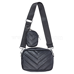 PU Leather Shoulder Bag for Women, Handmade Crossbody Bag, with Mini Bag & Adjustable Wide Shoulder Strap, Black, 19x13x7cm, Hole: 20x18.5mm(DIY-WH0409-35B)