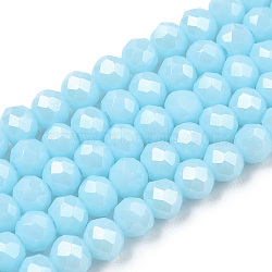 Electroplate Glass Beads Strands, Pearl Luster Plated, Faceted, Rondelle, Light Blue, 10x8mm, Hole: 1mm, about 65~66pcs/strand, 20.8~21.2 inch(53~54cm)(EGLA-A034-P10mm-A04)