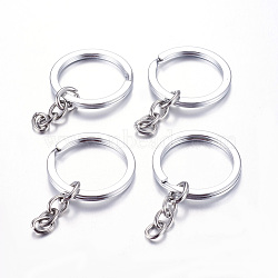 Alloy Split Key Rings, with Chains, Keychain Clasp Findings, Platinum, 33mm(E426)