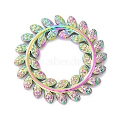 Ion Plating(IP) Rainbow Color 304 Stainless Steel Linking Rings, Leaf Wreath, 22x1.5mm, Inner Diameter: 10mm(STAS-G264-03M)