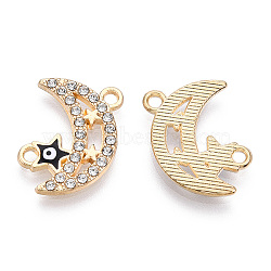 Moon Alloy Enamel Connector Charms, Evil Eye Star Links, with Crystal Rhinestone, Light Gold, Cadmium Free & Lead Free, Black, 19.5x16x2mm, Hole: 1.8mm(ENAM-T013-13KC-05)