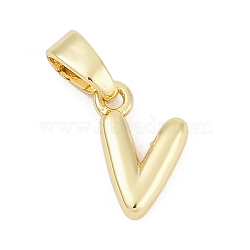 Brass Charms, Letter, Cadmium Free & Lead Free, Long-Lasting Plated, Rack Plating, Letter V, 10x7x2.5mm, Hole: 3x5mm(KK-G522-54V-G)