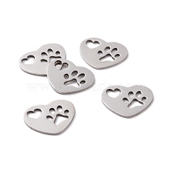 Non-Tarnish 201 Stainless Steel Pendants, Laser Cut, Heart with Hollow Heart & Dog Footprint, Stainless Steel Color, 14.5x18.5x1mm, Hole: 1.6mm(STAS-R111-JA664)