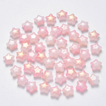 Imitation Jade Glass Beads, Two Tone, with Glitter Powder, Star, Pink, 8x8.5x4mm, Hole: 1mm