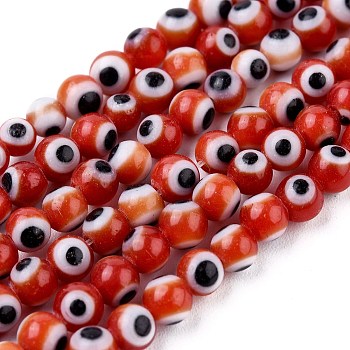 Handmade Evil Eye Lampwork Round Bead Strands, Dark Red, 4mm, Hole: 1mm, about 100pcs/strand, 14.56 inch