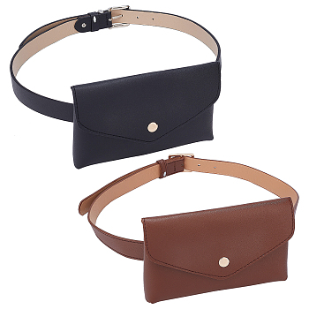 WADORN 2 Sets 2 Colors PU Leather Waist Bag, Belt Bag, with Detachable Belt, Alloy Snap Button & Buckle, Mixed Color, 110x175x25mm & 1050x24x3mm, 2pcs/set, 1 set/ciolor