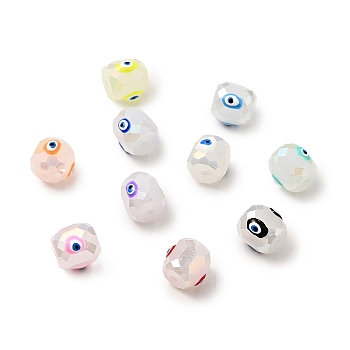 Opaque Glass Beads, with Enamel, Faceted, Drum with Evil Eye Pattern, Mixed Color, 10.5x10.5mm, Hole: 1.6mm