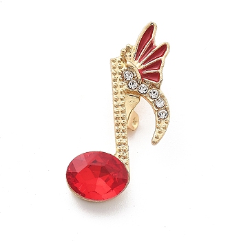 Musical Note Rhinestone Brooch Pins, Zinc Alloy Badge for Backpack Clothes, Ruby, 30x19mm