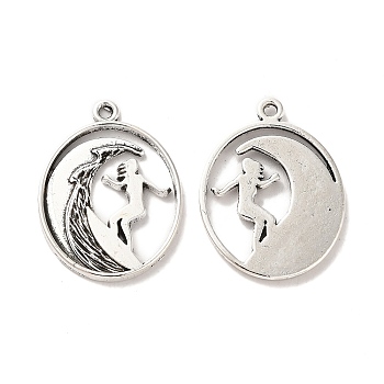 Tibetan Style Alloy Pendants, Oval with Surfing Charm, Antique Silver, 26x20x1.5mm, Hole: 1.5mm, about 250pcs/500g.