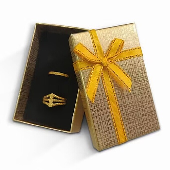 Rectangle Paper Jewelry Set Storage Boxes with Bowknot, Necklaces Rings Gift Case with Sponge Inside, Gold, 8.7x6.7x2.6cm