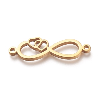 304 Stainless Steel Links, Infinity with Double Heart, Golden, 9x27x1.5mm, Hole: 1.2mm