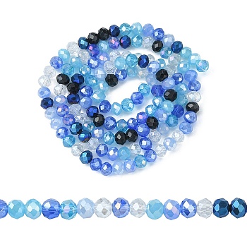 Electroplate Glass Beads Strands, Faceted, Rondelle, Dodger Blue, 4.5x3.5mm, Hole: 1mm, about 140~143pcs/strand, 18.90 inch~19.29 inch(48cm~49cm)