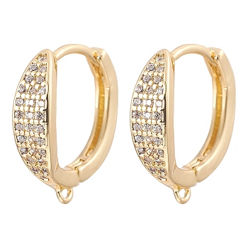 Brass Micro Pave Clear Cubic Zirconia Hoop Earring Findings, with Horizontal Loops, Real 18K Gold Plated, 15.5x13.5x4.5mm, Hole: 0.8mm, Pin: 0.8mm