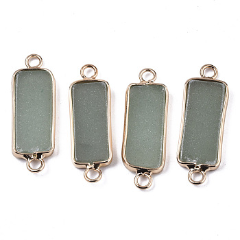 Natural Green Aventurine Links Connectors, with Light Gold Tone Brass Findings, Rectangle, 27~30x10x2.5mm, Hole: 2.5mm