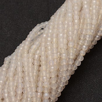 Natural Agate Bead Strands, Dyed, Faceted, Round, Linen, 4mm, Hole: 0.8mm, about 90~92pcs/strand, 14 inch